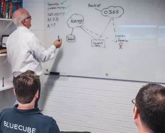 Bluecube team providing remote services, such as cloud solutions